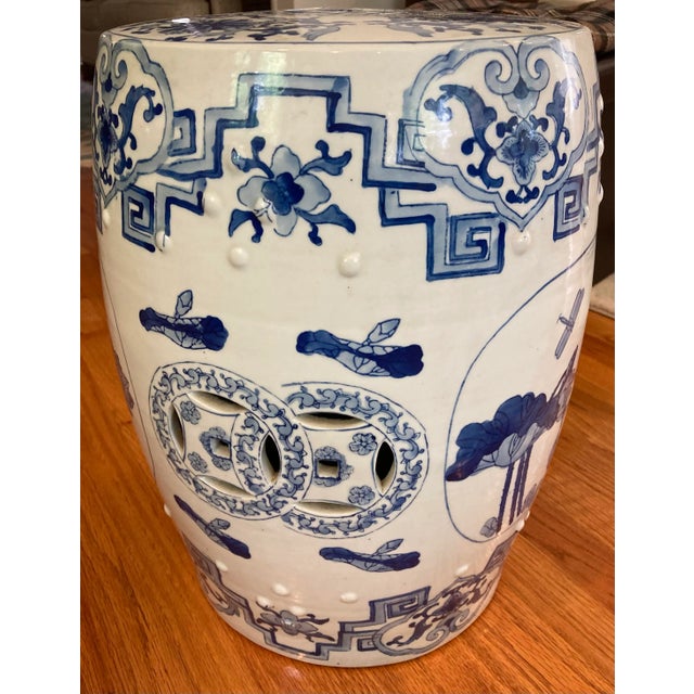 Blue & White Floral Pattern Garden Stool For Sale - Image 4 of 4