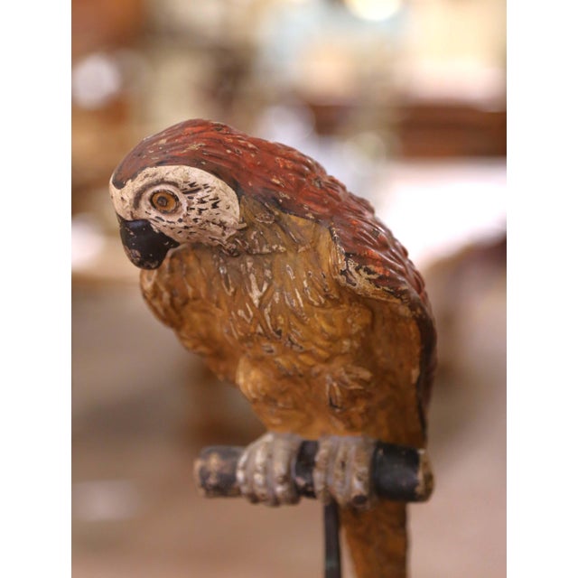 Wood Pair of Mid 19th Century Italian Carved and Painted Parrot Candlestick Stands For Sale - Image 7 of 12