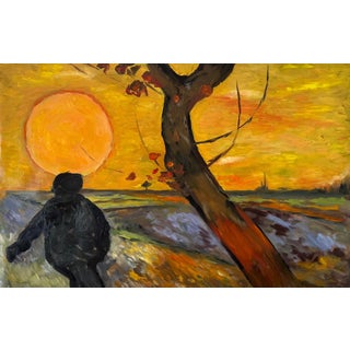 Landscape Painting - After Van Gogh Sunset Field Wall Art, Large Oil Painting by Tina Shenk For Sale