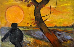 Landscape Painting - After Van Gogh Sunset Field Wall Art, Large Oil Painting by Tina Shenk