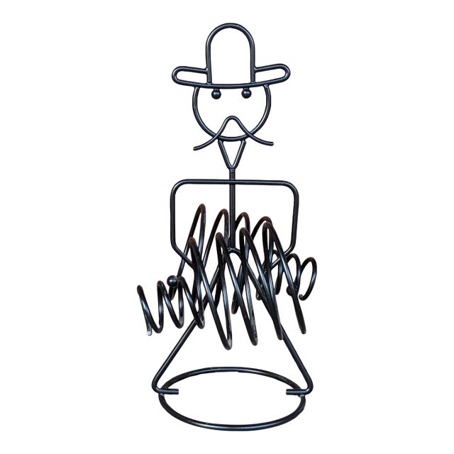 Vintage John Risley Style Black Metal Cowboy Bottle Holder For Sale