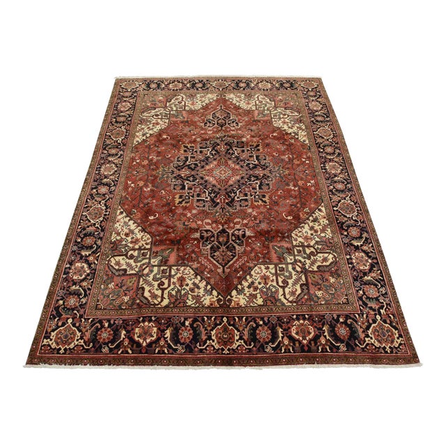 Heriz Rug 9’10” X 12’4” Red Wool Traditional Hand-Knotted Oriental Carpet For Sale