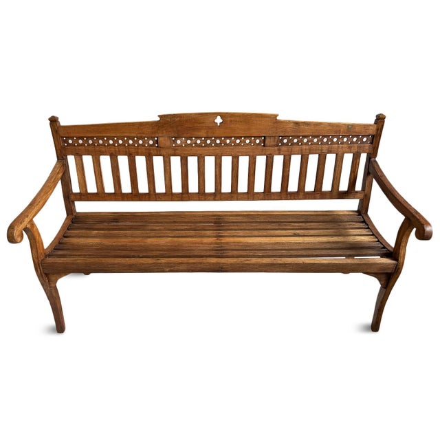 English Vintage Colonial Teak Slat Bench For Sale - Image 3 of 5