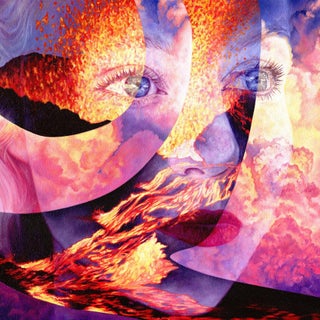 Moment to Moment by Amanda Seckington | Oil on panel Abstract portrait with volcanic imagery. For Sale