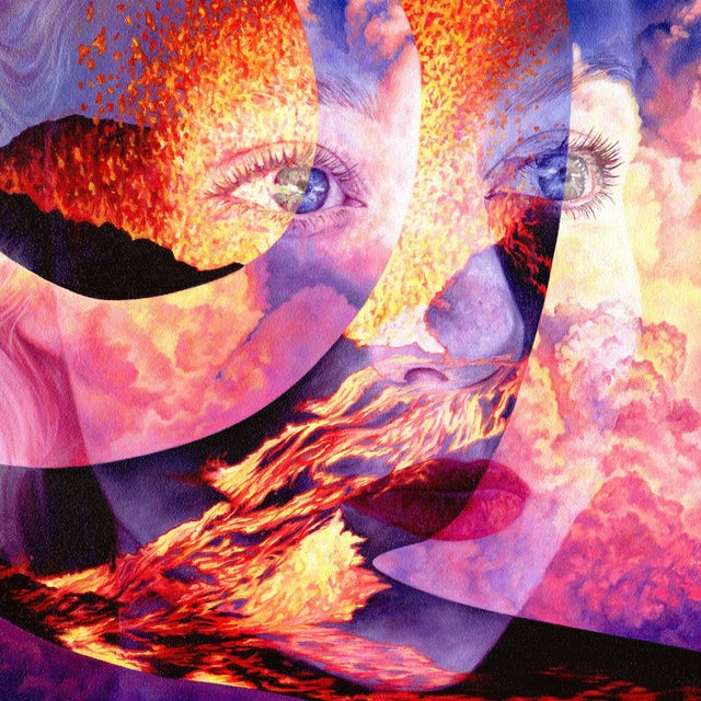Moment to Moment by Amanda Seckington | Oil on panel Abstract portrait with volcanic imagery. For Sale