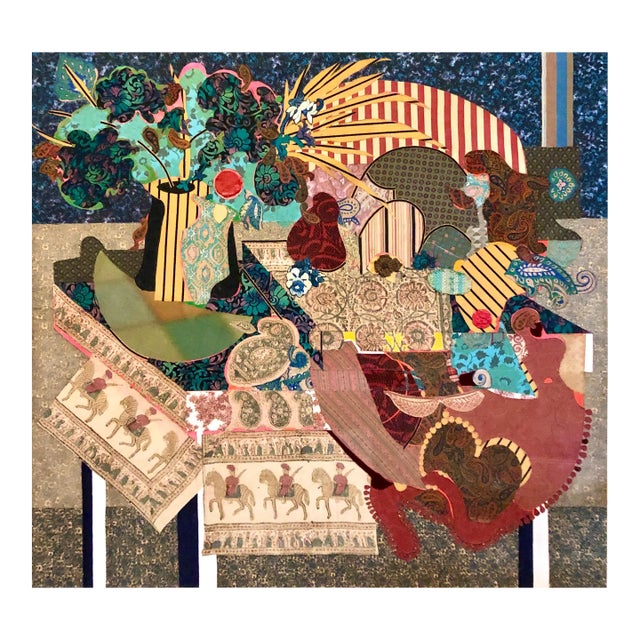 John Udvardy, Large Mixed Media Mod Fabric Collage Textile Painting Modernist Art Wall Hanging, 1963 For Sale