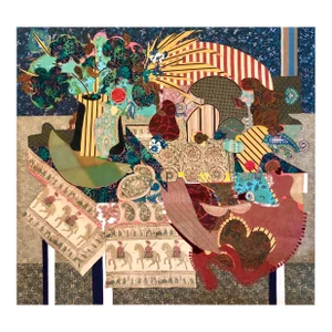 John Udvardy, Large Mixed Media Mod Fabric Collage Textile Painting Modernist Art Wall Hanging, 1963