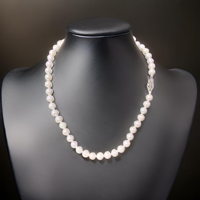 Akoya Pearl Necklace 14 Karat White Gold 7.5 mm Certified For Sale - Image 4 of 13