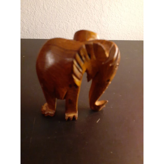 Wood 1980s Hand Carved Wooden Elephant Figurine For Sale - Image 7 of 7