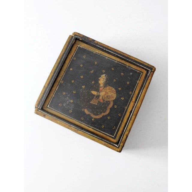 Vintage Painted Wooden Slide Top Box For Sale - Image 6 of 10