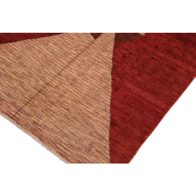 Modern Gabbeh Red/Beige Wool Rug - 6'8'' X 9'10'' For Sale - Image 4 of 10