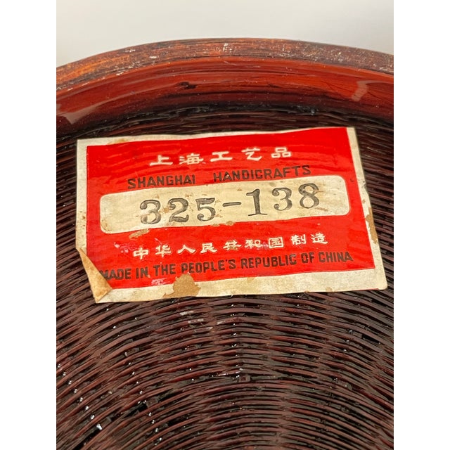Vintage 2 Shanghai Handicrafts Bamboo Woven Round Storage Baskets W/ Lids 9.5 & 7.5”h For Sale - Image 9 of 10
