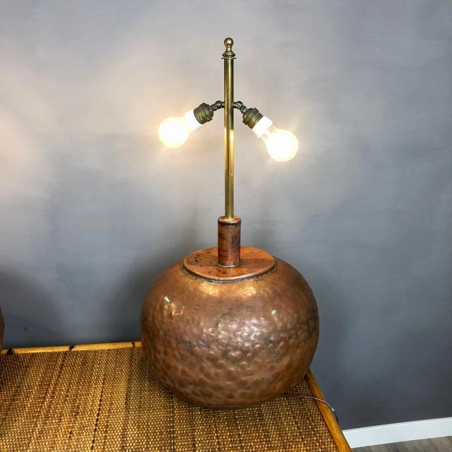 Metal Huge Copper & Brass Table Lamps, Italy, 1970s, Set of 2 For Sale - Image 7 of 13