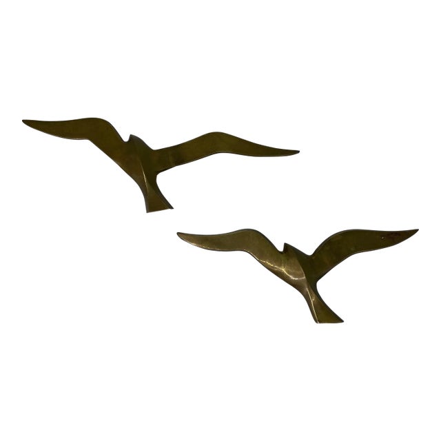 Pair of Brass Birds Wall Sculpture Hangings For Sale