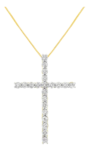 10K Yellow Gold Plated .925 Sterling Silver 4.0 Cttw Round Cut Diamond Cross Pendant Necklace (J-K Color, I1-I2 Clarity) - 18"