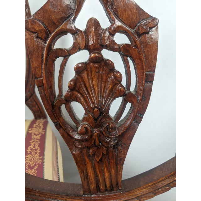 Late 20th Century Late 20th Century Pair of French Louis XV Style Carved Walnut Side Chairs With Burgundy & Gold Damask Upholstery For Sale - Image 5 of 17
