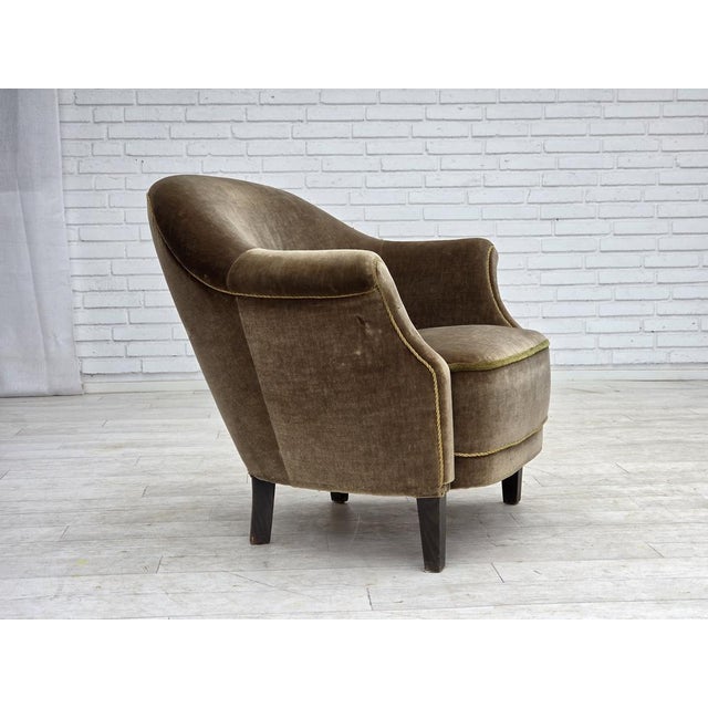 Brown Danish Armchair in Green Furniture Velour, 1960s For Sale - Image 8 of 18