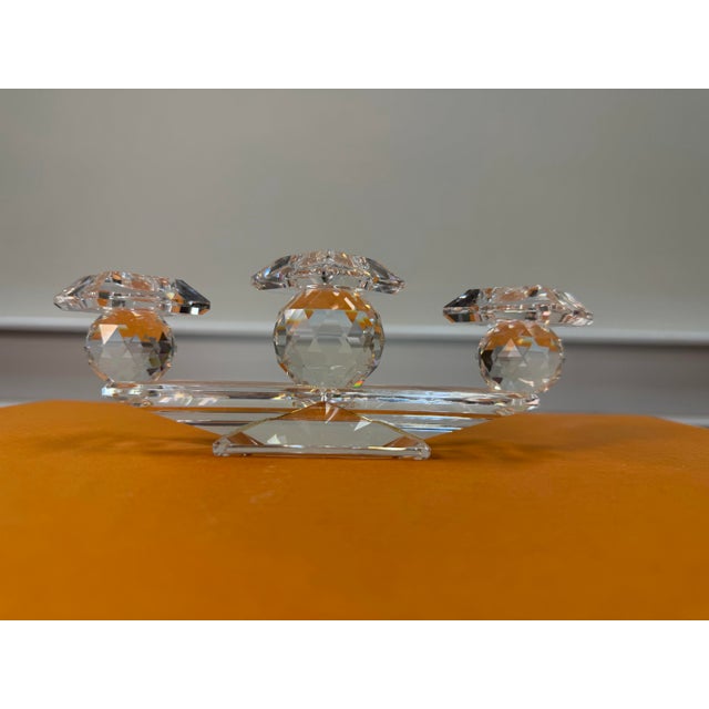 Elevate your tablescape or mantle with this stunning vintage Swarovski Silver Crystal 3-light candelabra (Model #7600...