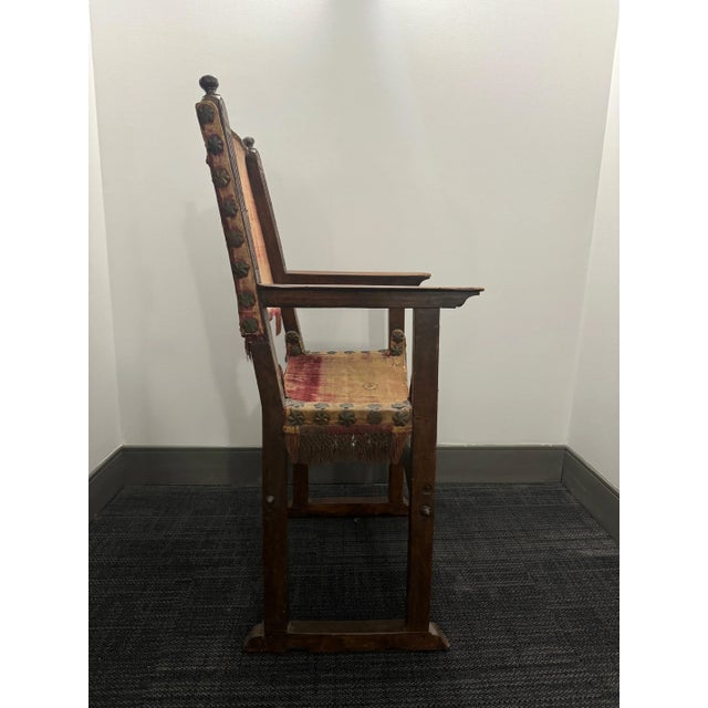 16th Century 16th Century Pair of Antique 1500 Spanish Velvet Side Chairs With Family Crest For Sale - Image 5 of 6