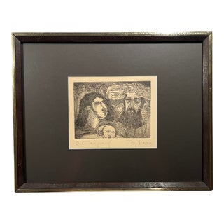 Circa 1960s Tony Mafia Jewish Etching Artist Proof Signed Judaica Art Framed For Sale