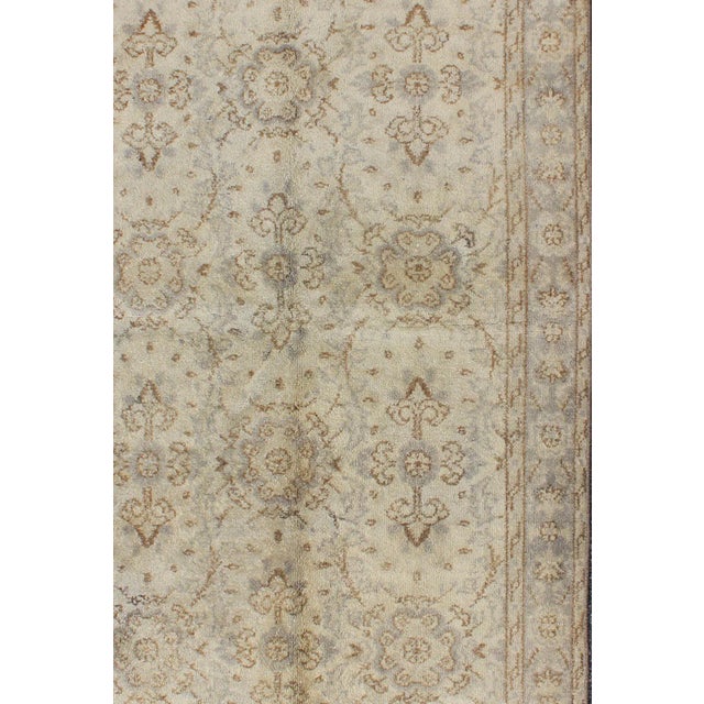 Vintage Turkish Oushak rug with all-over floral design in ivory, gray and brown, rug dur-3620, country of origin / type:...