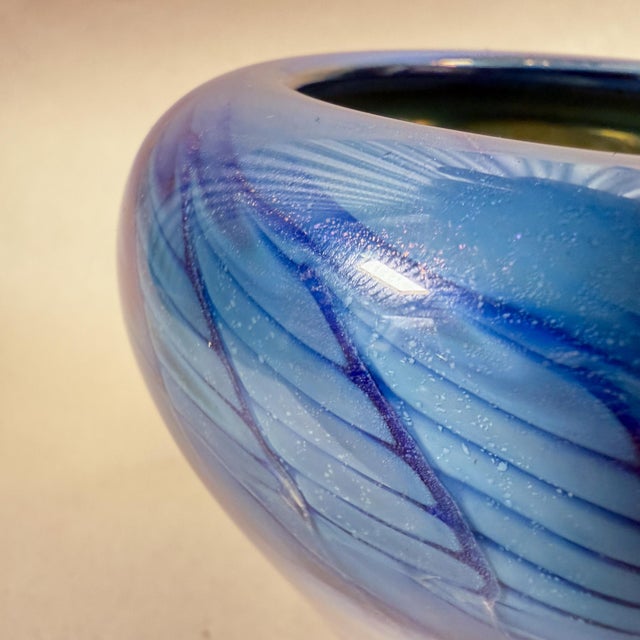 Tim Lazer Art Glass Vase Blue Post-Modern 1990 For Sale - Image 10 of 15