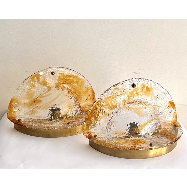 Large Mid-Century Murano Glass and Brass Scavo Wall Lights attributed to Mazzega, Italy, 1970s, Set of 2 For Sale - Image 12 of 12