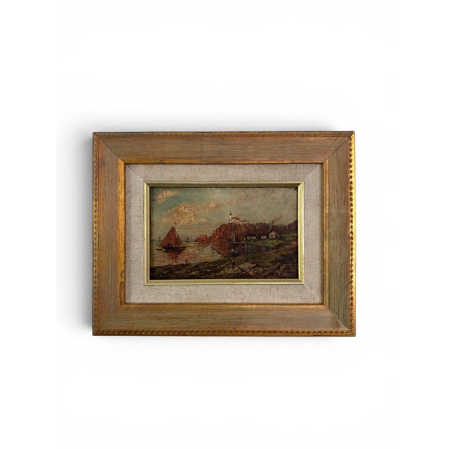 French Provincial Antique 20th Century European Coastal Seascape Oil Painting - Framed For Sale - Image 3 of 8