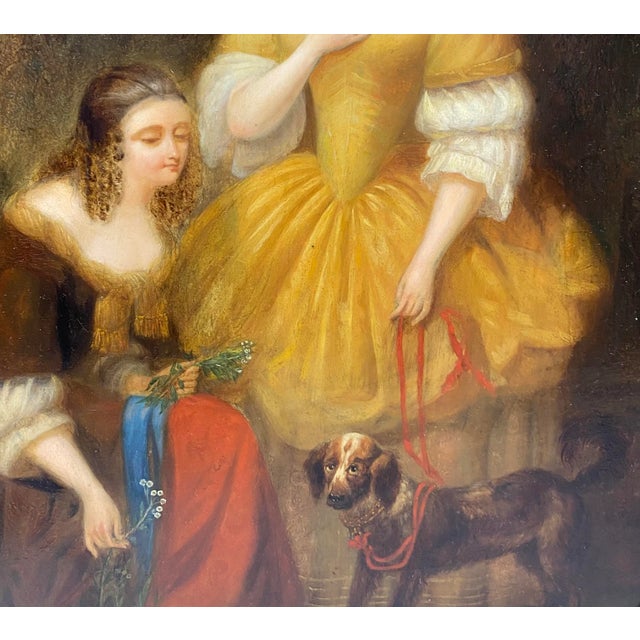 Mid 19th Century Eduard L. Roelant Mid-19th Century Oil Portrait of Two Sisters With Their Dog For Sale - Image 5 of 12