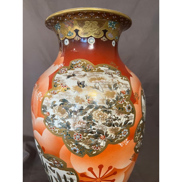 Antique Japanese Meiji Period Satsuma Floor Vase on Stand, Hand Painted Bird Panels, 21” For Sale In Seattle - Image 6 of 11