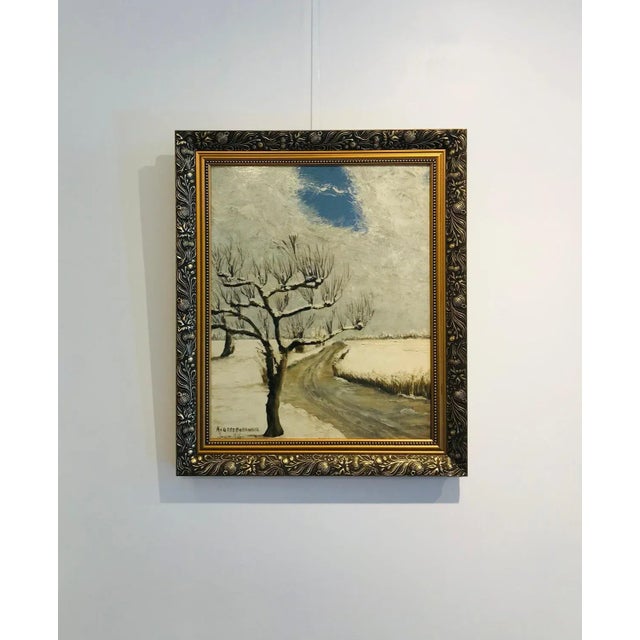 Work on wood Golden patina wooden frame 60 x 50 x 3,5 cm