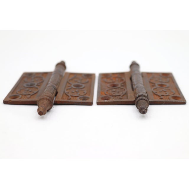 Victorian Pair of Antique Victorian 3 X 3 In. Steeple Cast Iron Butt Door Hinges For Sale - Image 3 of 4