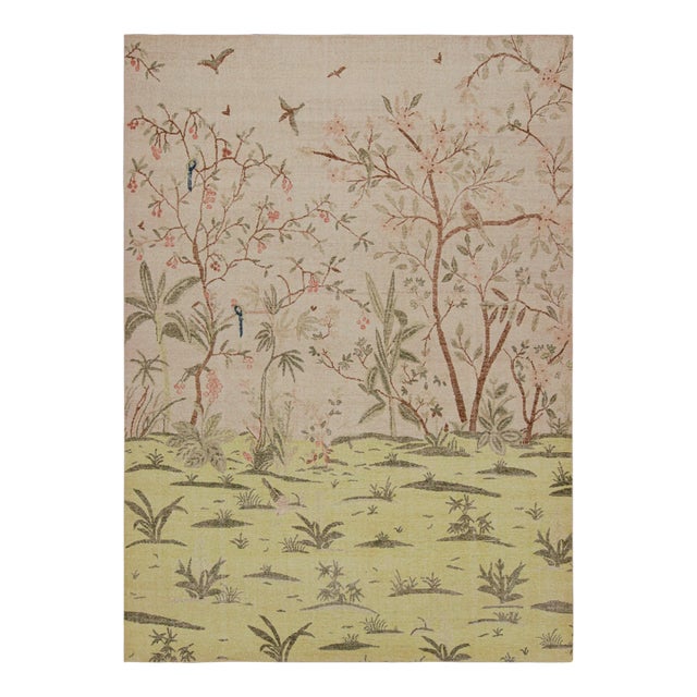 Rug & Kilim’s Modern Pictorial Rug in Green and Taupe With Scenery Depiction For Sale