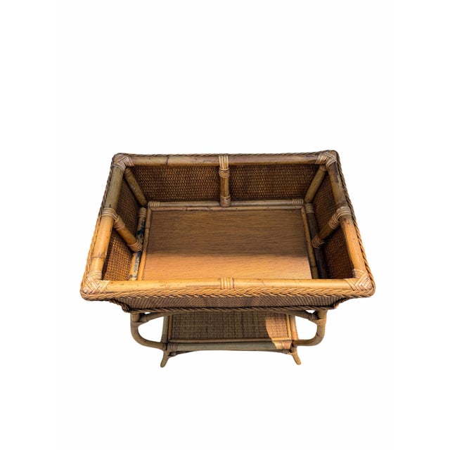 Wood 20th Century Boho Chic Rattan Table With Storage Compartment For Sale - Image 7 of 8