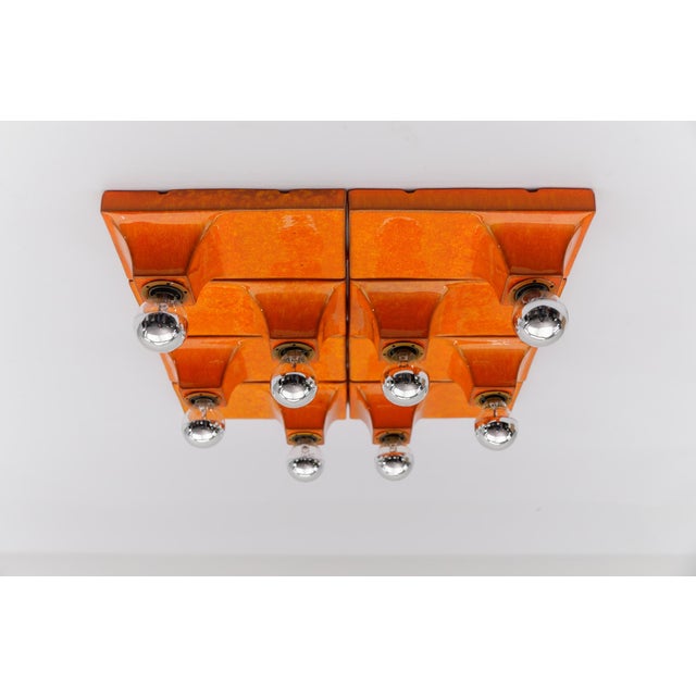 Set of 8 Mid-Century Modern Orange Ceramic Wall Lights or Flush Mounts by Waldi The lamps can be mounted in different...