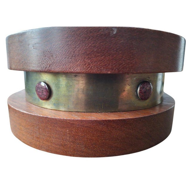 1940s Modernist Cachepot or Vase in Brass, Enamel and Teak, 1945-1955 For Sale - Image 5 of 9