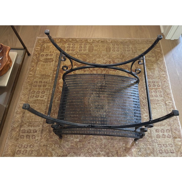 Vintage Spanish Revival Arthur Umanoff Granada Style Iron Garden Stool / Iron Vanity Seat For Sale - Image 10 of 12