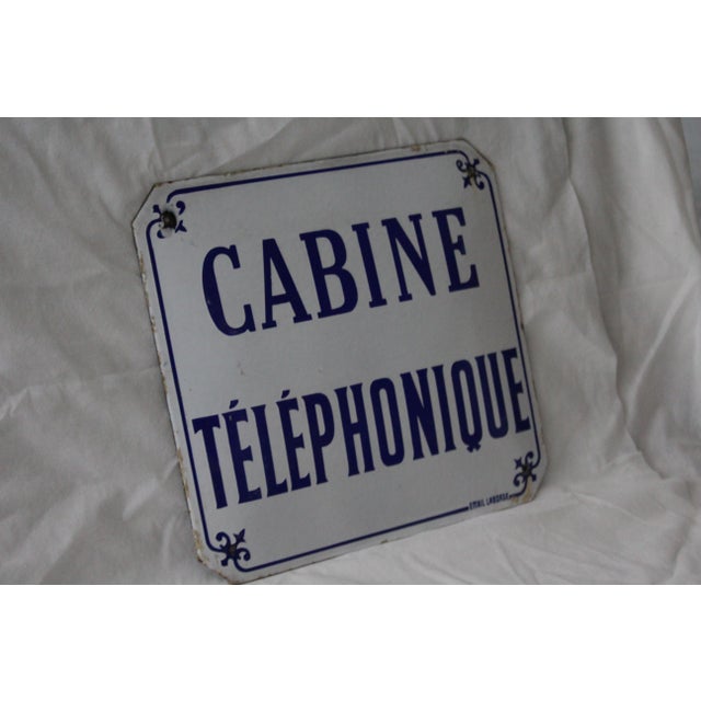Phone Box Sign in Blue and White Enamel Metal, 1970s For Sale - Image 14 of 18