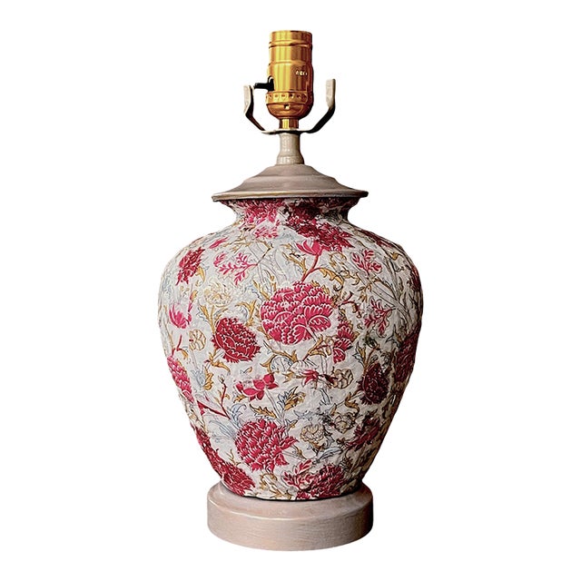 William Morris "Cray" Pattern Table Lamp in Lavender and Gold Accents. For Sale