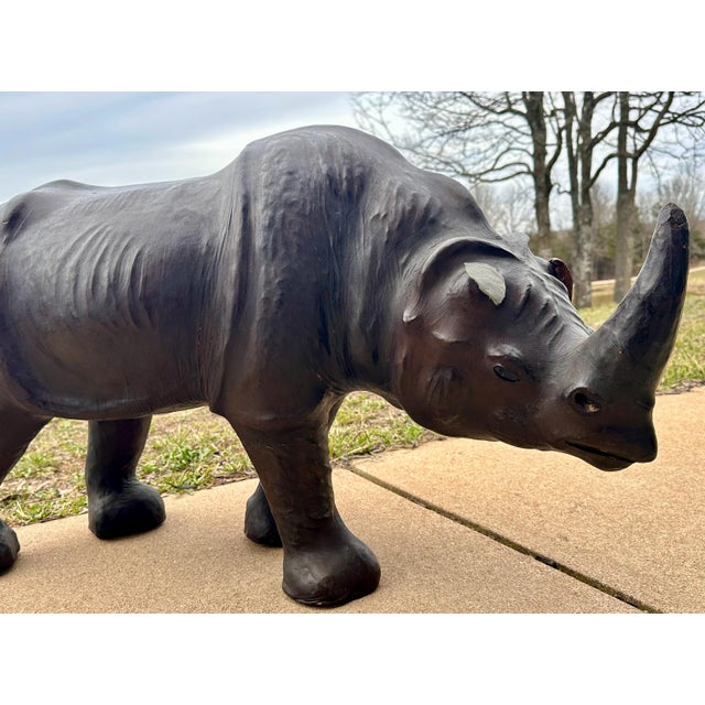Rustic European 1950s Leather Clad Rhinoceros Sculptural Foot Stool For Sale - Image 3 of 10