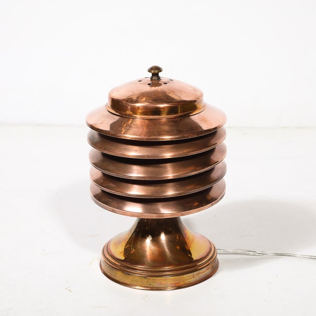 Metal Art Deco Machine Age Polished Copper Table Lamp For Sale - Image 7 of 11