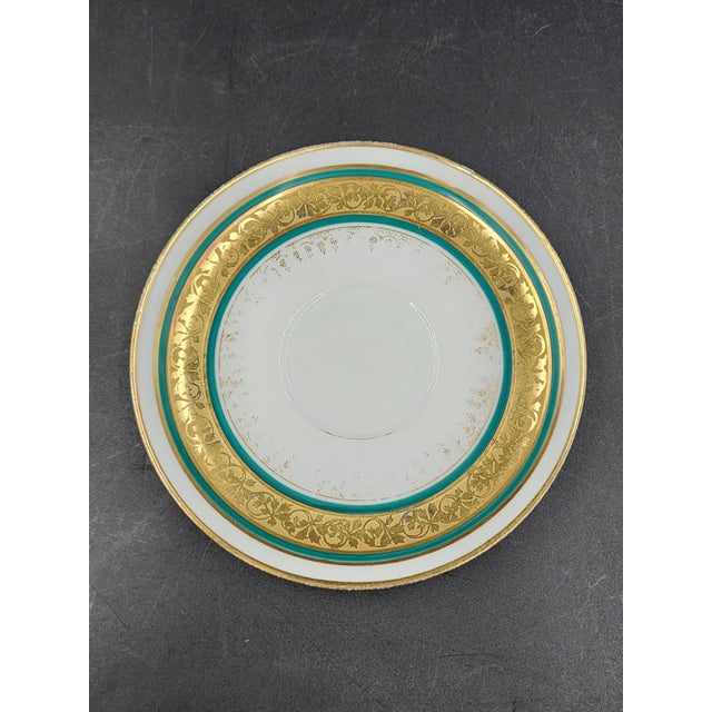 Antique William Guerin & Co. Limoges France Porcelain Saucer Celeste Teal & Encrusted Gold c.1891-1932 For Sale - Image 14 of 18