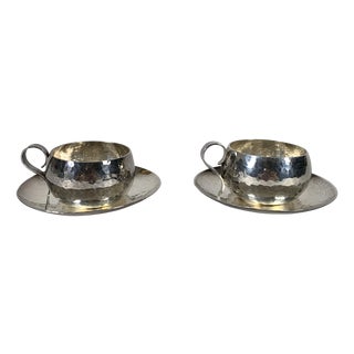 Silver-Plated Metal Cups by Jean Despres, 1950, Set of 2 For Sale
