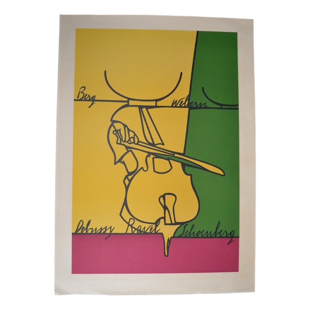 Valerio Adami, Debussy, Ravel, Schonberg, Color Print, 1980s For Sale