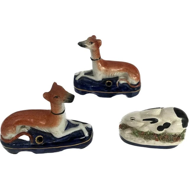 Antique Staffordshire Dogs and Rabbit Inkwell, Set of 3 For Sale - Image 9 of 9