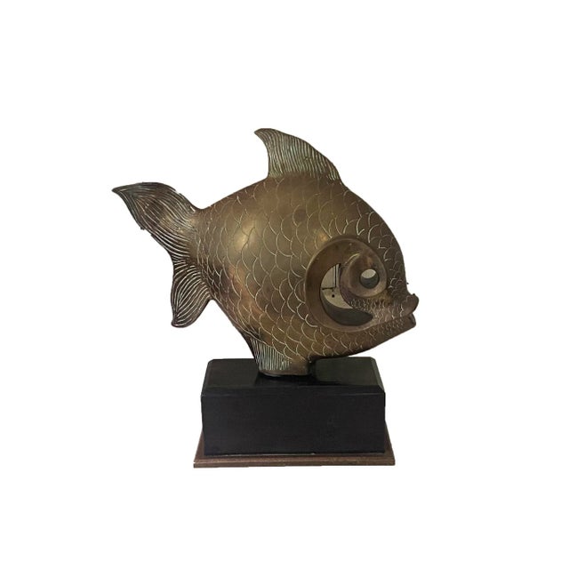 Wood Vintage 1980s Bronze or Brass Fish Sculpture on Wooden Base For Sale - Image 7 of 9