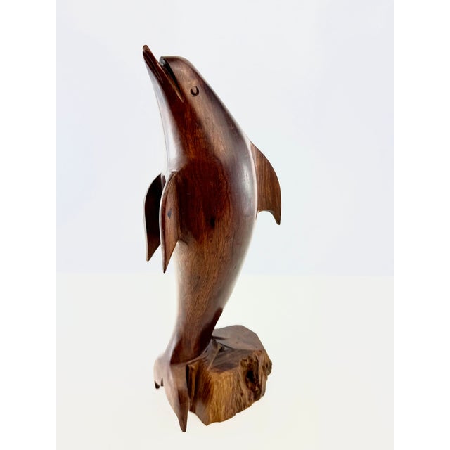 Brown Vintage Hand-Carved Wood Dolphin Sculpture For Sale - Image 8 of 11