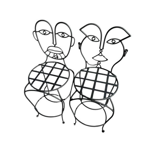 John Risley Late 20th Century Attributed to John Risley Wrought Iron His and Hers Bar Stools For Sale - Image 4 of 6