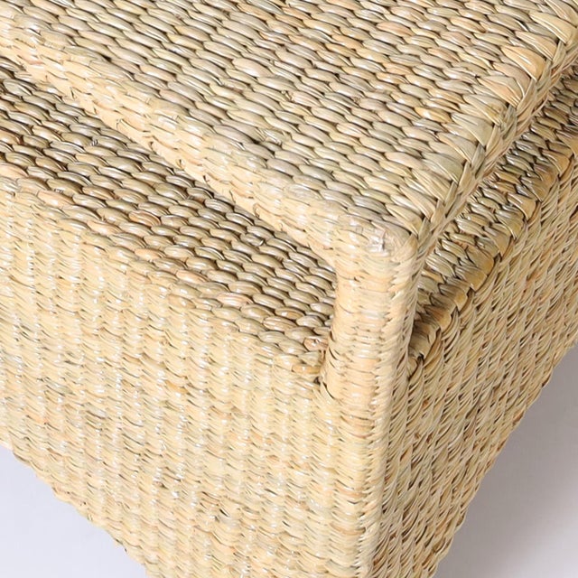 Wood Pair of Two Tiered Wicker Stands of Tables For Sale - Image 7 of 9