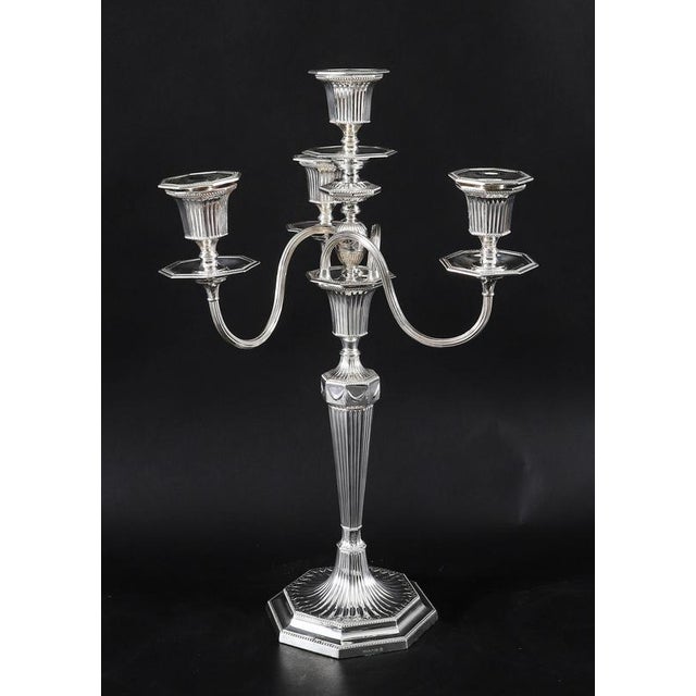 Antique Silver Plated Four Light Candelabra by Hawksworth, 19th Century, Set of 2 For Sale - Image 5 of 17